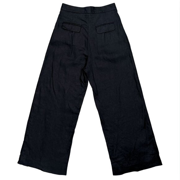 MATIN Herringbone Black Wide Leg Linen Pleat Trouser Pant $689 EUC Sz - Picture 4 of 4